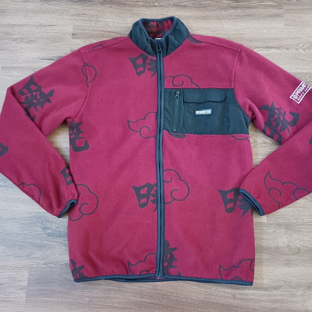 Primitive Naruto Shippuden Akatsuki Fleece Jacket‎ Red Black Kanji Mens Medium
